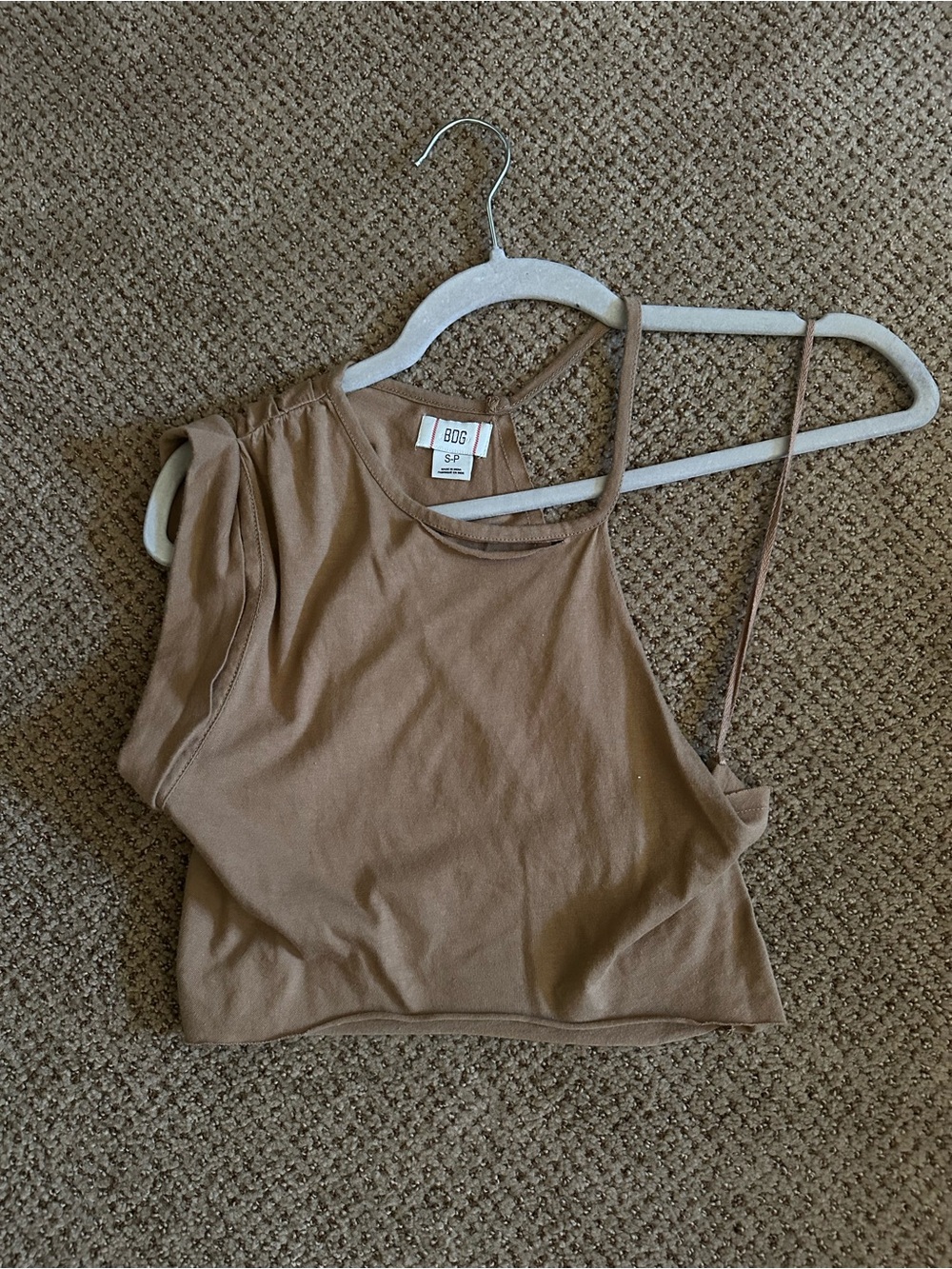 BDG Women's Tan Asymmetric Cropped Distressed Tank Top